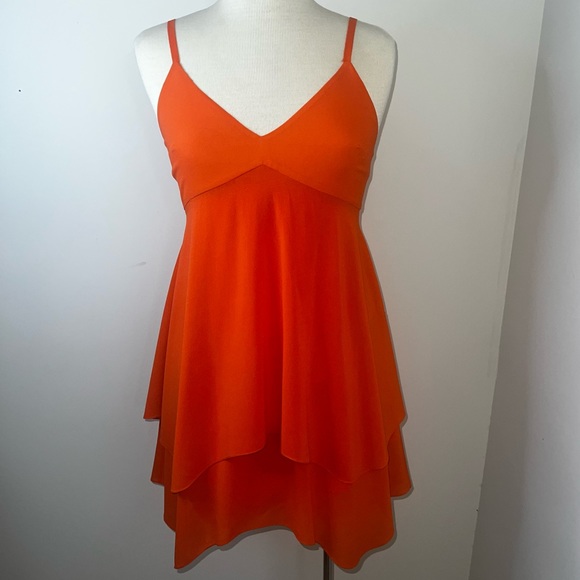ALICE + OLIVIA TIERED MINI DRESS IN ORANGE SILK ORANGE Size 6 - Picture 16 of 16